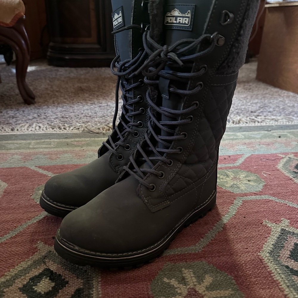 Black Quilted Lace-Up Boots